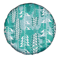 Teal Hawaii Tapa Pattern Spare Tire Cover With Heliconia Vintage Style LT05 - Polynesian Pride