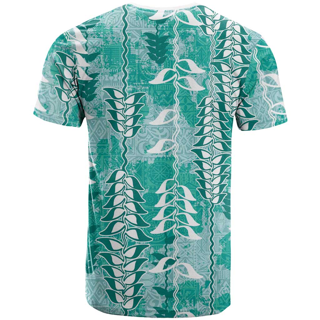 Teal Hawaii Tapa Pattern T Shirt With Heliconia Vintage Style LT05 - Polynesian Pride