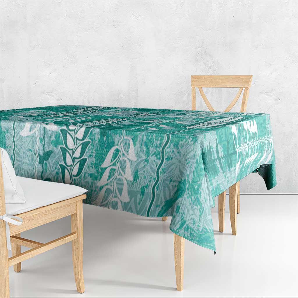 Teal Hawaii Tapa Pattern Tablecloth With Heliconia Vintage Style LT05 - Polynesian Pride