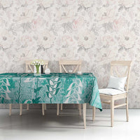 Teal Hawaii Tapa Pattern Tablecloth With Heliconia Vintage Style LT05 - Polynesian Pride