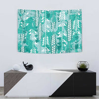 Teal Hawaii Tapa Pattern Tapestry With Heliconia Vintage Style LT05 - Polynesian Pride
