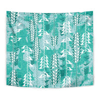 Teal Hawaii Tapa Pattern Tapestry With Heliconia Vintage Style LT05 - Polynesian Pride