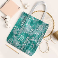 Teal Hawaii Tapa Pattern Tote Bag With Heliconia Vintage Style LT05 White Strap One Size Teal - Polynesian Pride
