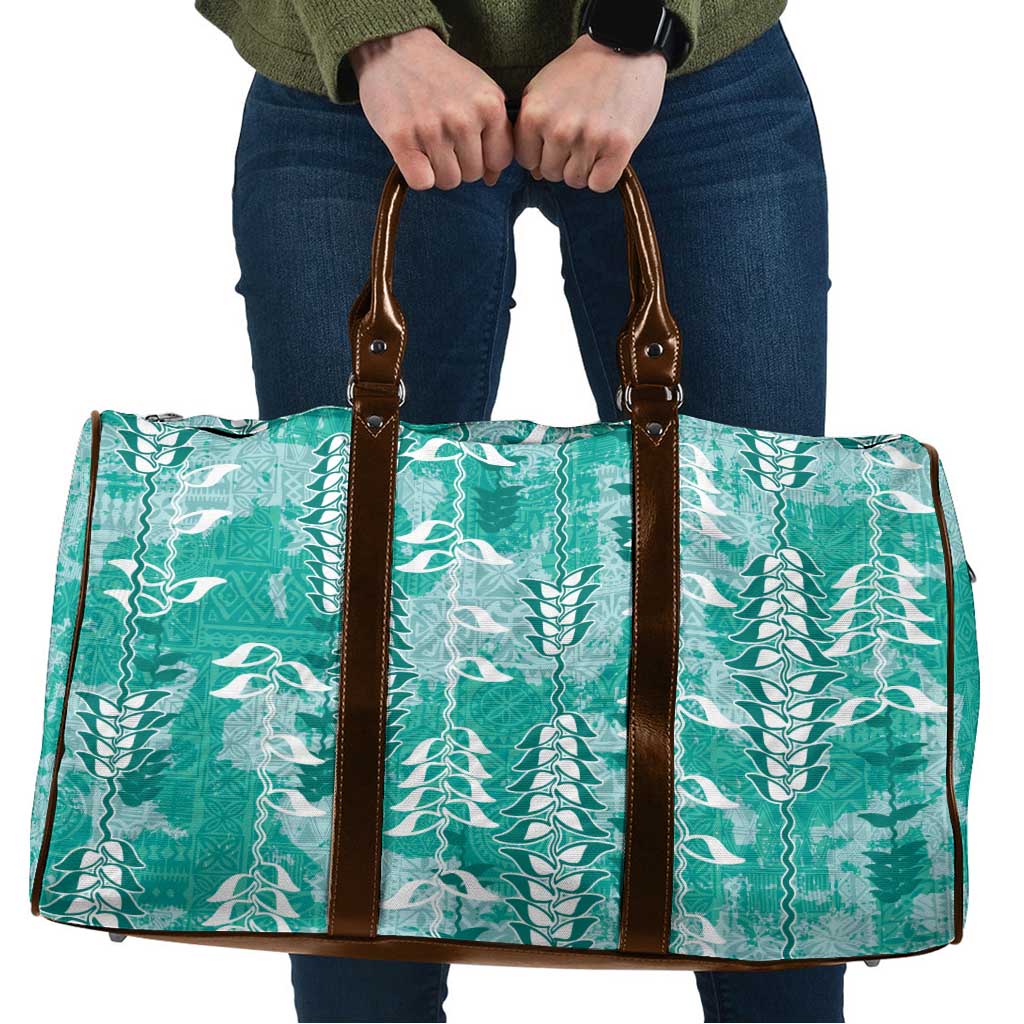 Teal Hawaii Tapa Pattern Travel Bag With Heliconia Vintage Style LT05 Teal - Polynesian Pride