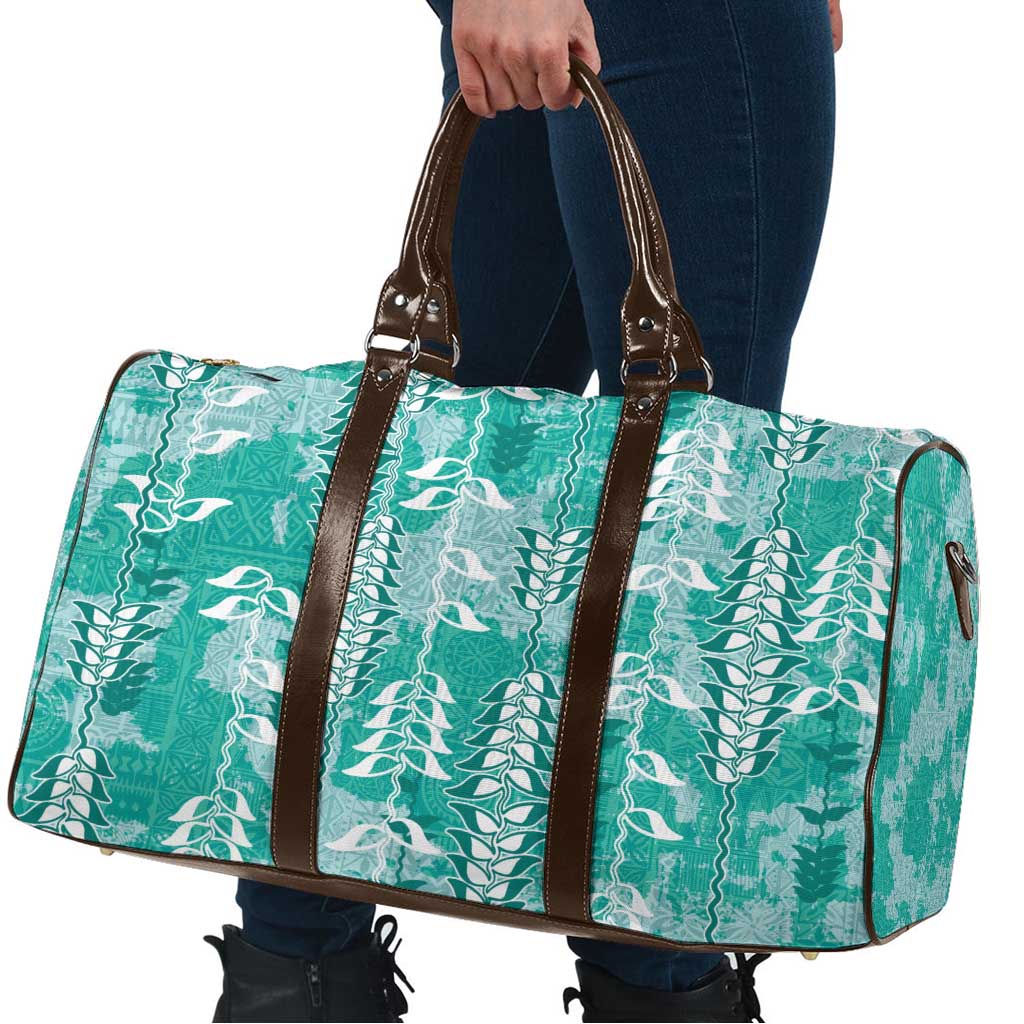 Teal Hawaii Tapa Pattern Travel Bag With Heliconia Vintage Style LT05 - Polynesian Pride