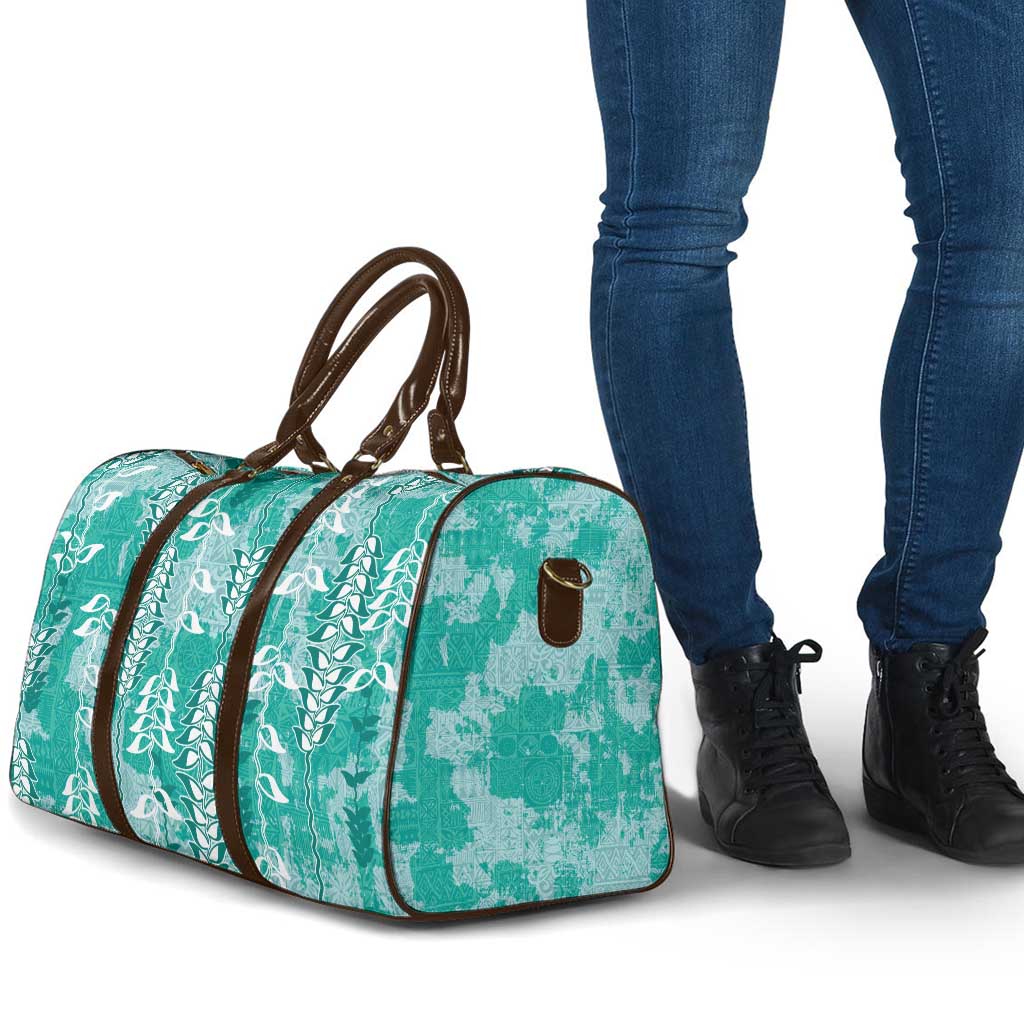 Teal Hawaii Tapa Pattern Travel Bag With Heliconia Vintage Style LT05 - Polynesian Pride