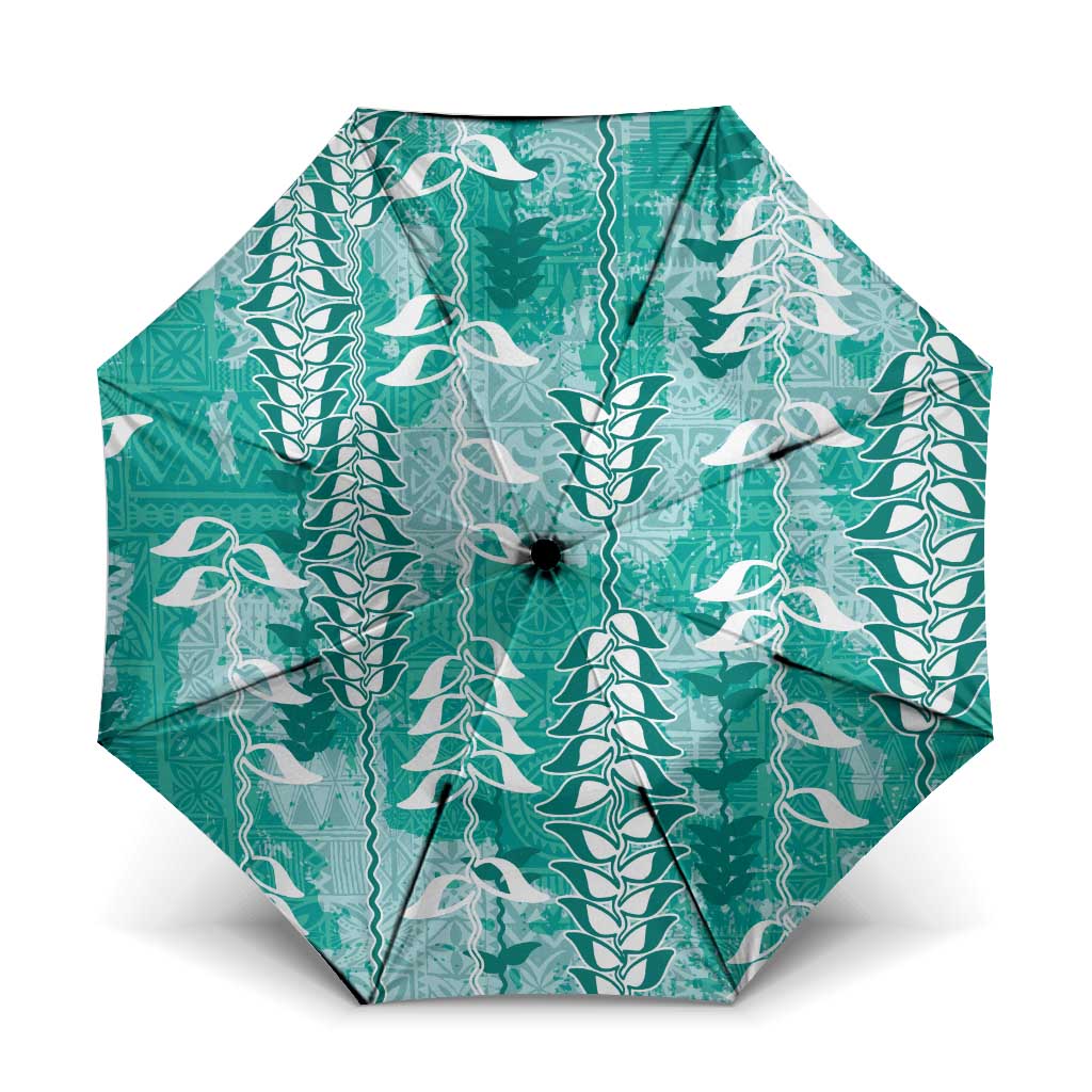 Teal Hawaii Tapa Pattern Umbrella With Heliconia Vintage Style LT05 One Size Folded 11.42 inch Opened Diameter 37.4 inch Teal - Polynesian Pride