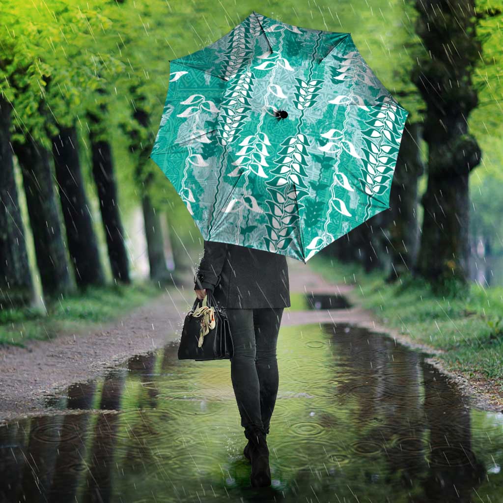 Teal Hawaii Tapa Pattern Umbrella With Heliconia Vintage Style LT05 - Polynesian Pride
