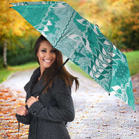 Teal Hawaii Tapa Pattern Umbrella With Heliconia Vintage Style LT05 - Polynesian Pride