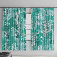 Teal Hawaii Tapa Pattern Window Curtain With Heliconia Vintage Style LT05 With Hooks Teal - Polynesian Pride