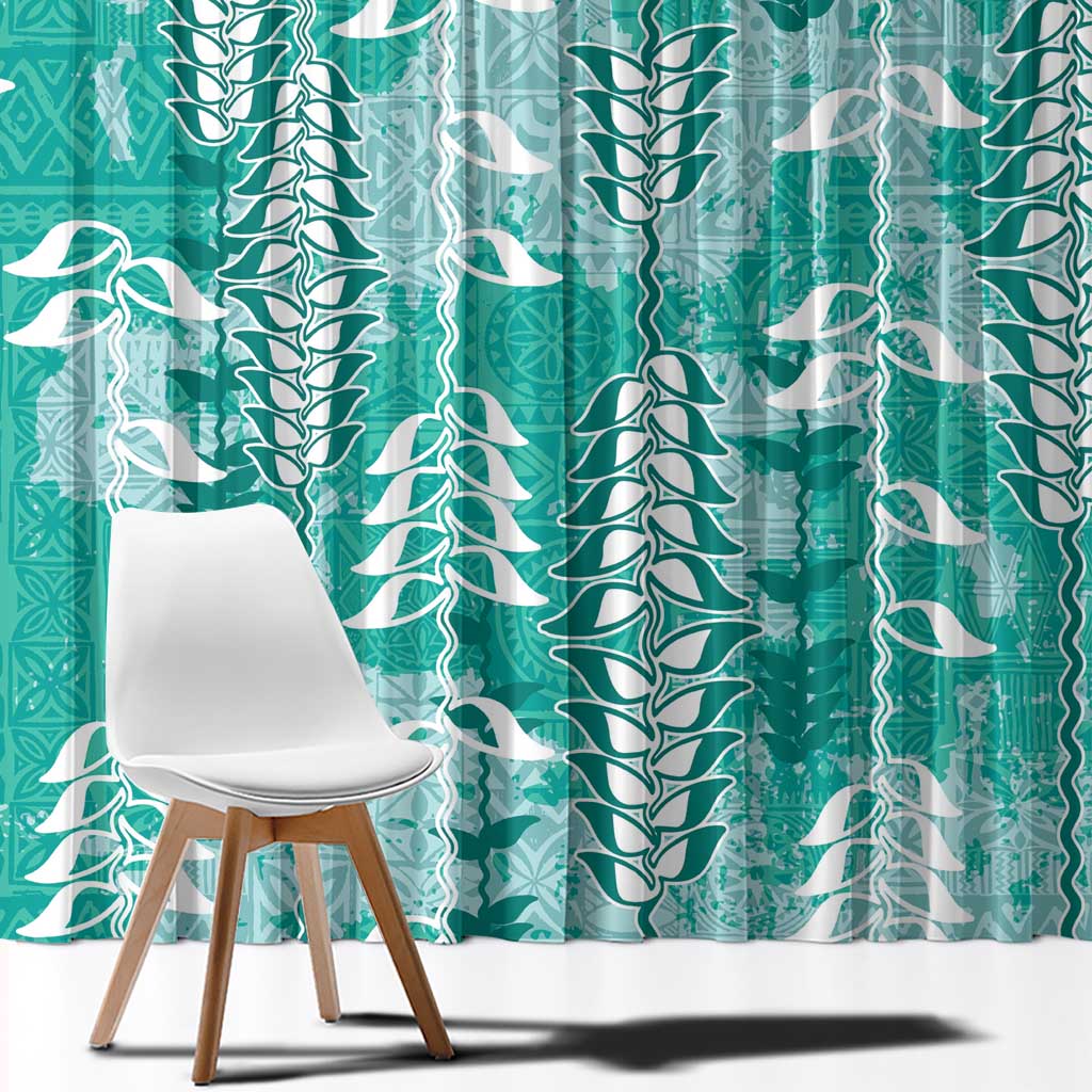 Teal Hawaii Tapa Pattern Window Curtain With Heliconia Vintage Style LT05 - Polynesian Pride