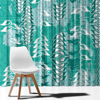 Teal Hawaii Tapa Pattern Window Curtain With Heliconia Vintage Style LT05 - Polynesian Pride