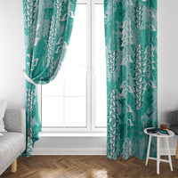 Teal Hawaii Tapa Pattern Window Curtain With Heliconia Vintage Style LT05 - Polynesian Pride