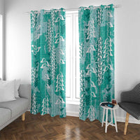 Teal Hawaii Tapa Pattern Window Curtain With Heliconia Vintage Style LT05 With Grommets Teal - Polynesian Pride
