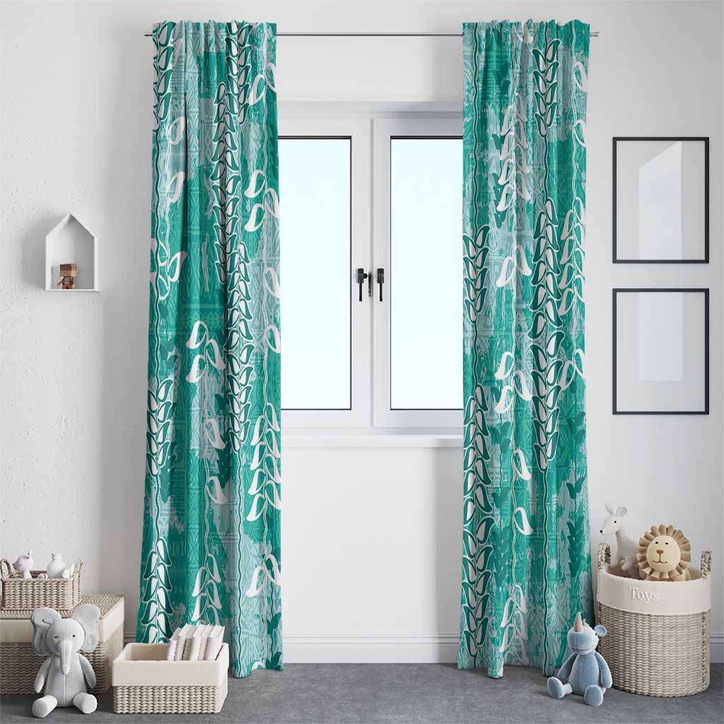Teal Hawaii Tapa Pattern Window Curtain With Heliconia Vintage Style LT05 - Polynesian Pride