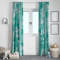 Teal Hawaii Tapa Pattern Window Curtain With Heliconia Vintage Style LT05 - Polynesian Pride
