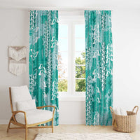 Teal Hawaii Tapa Pattern Window Curtain With Heliconia Vintage Style LT05 - Polynesian Pride