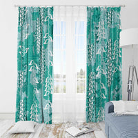 Teal Hawaii Tapa Pattern Window Curtain With Heliconia Vintage Style LT05 - Polynesian Pride