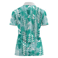 Teal Hawaii Tapa Pattern Women Polo Shirt With Heliconia Vintage Style