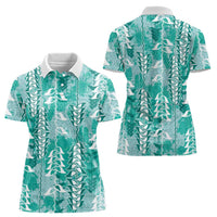 Teal Hawaii Tapa Pattern Women Polo Shirt With Heliconia Vintage Style
