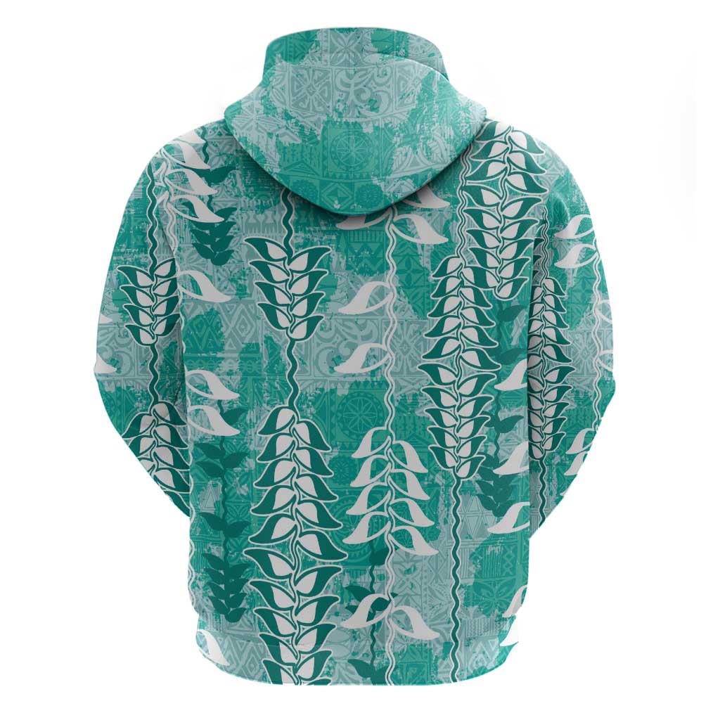 Teal Hawaii Tapa Pattern Zip Hoodie With Heliconia Vintage Style LT05 - Polynesian Pride