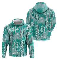 Teal Hawaii Tapa Pattern Zip Hoodie With Heliconia Vintage Style LT05 - Polynesian Pride