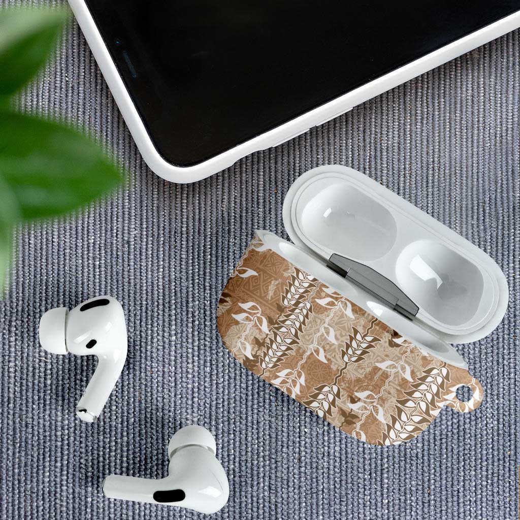 Beige Hawaii Tapa Pattern AirPods Case With Heliconia Vintage Style LT05 - Polynesian Pride