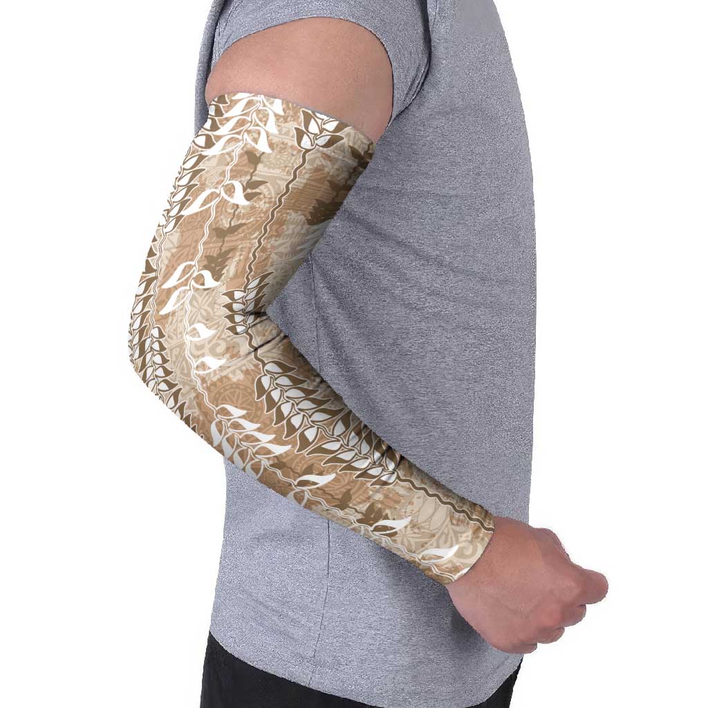 Beige Hawaii Tapa Pattern Arm Sleeves With Heliconia Vintage Style LT05 - Polynesian Pride