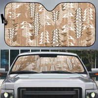 Beige Hawaii Tapa Pattern Auto Sun Shade With Heliconia Vintage Style LT05 Beige - Polynesian Pride