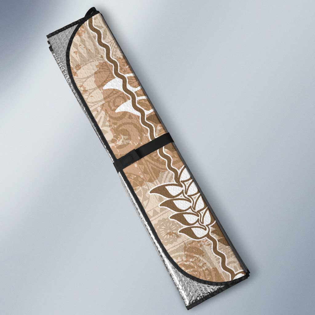 Beige Hawaii Tapa Pattern Auto Sun Shade With Heliconia Vintage Style LT05 - Polynesian Pride