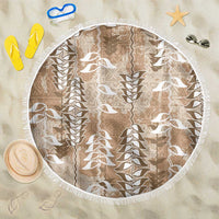 Beige Hawaii Tapa Pattern Beach Blanket With Heliconia Vintage Style
