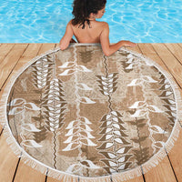Beige Hawaii Tapa Pattern Beach Blanket With Heliconia Vintage Style
