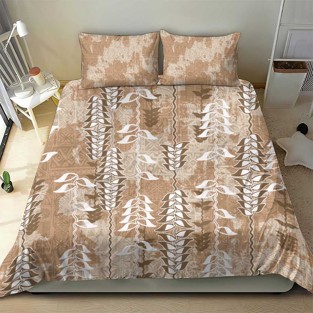 Beige Hawaii Tapa Pattern Bedding Set With Heliconia Vintage Style LT05 - Polynesian Pride