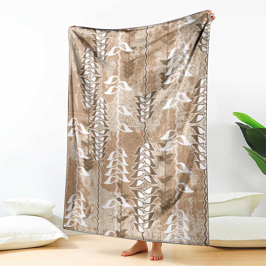Beige Hawaii Tapa Pattern Blanket With Heliconia Vintage Style LT05 - Polynesian Pride