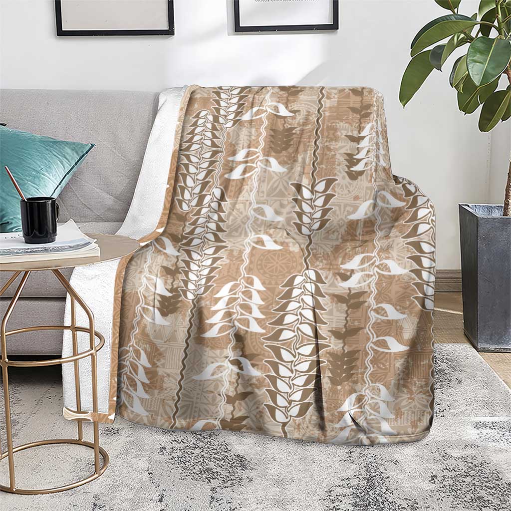 Beige Hawaii Tapa Pattern Blanket With Heliconia Vintage Style LT05 - Polynesian Pride