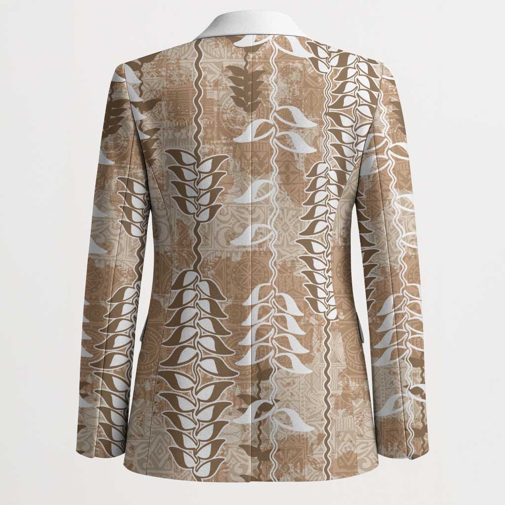 Beige Hawaii Tapa Pattern Blazer With Heliconia Vintage Style LT05 - Polynesian Pride