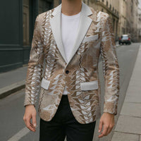 Beige Hawaii Tapa Pattern Blazer With Heliconia Vintage Style LT05 - Polynesian Pride