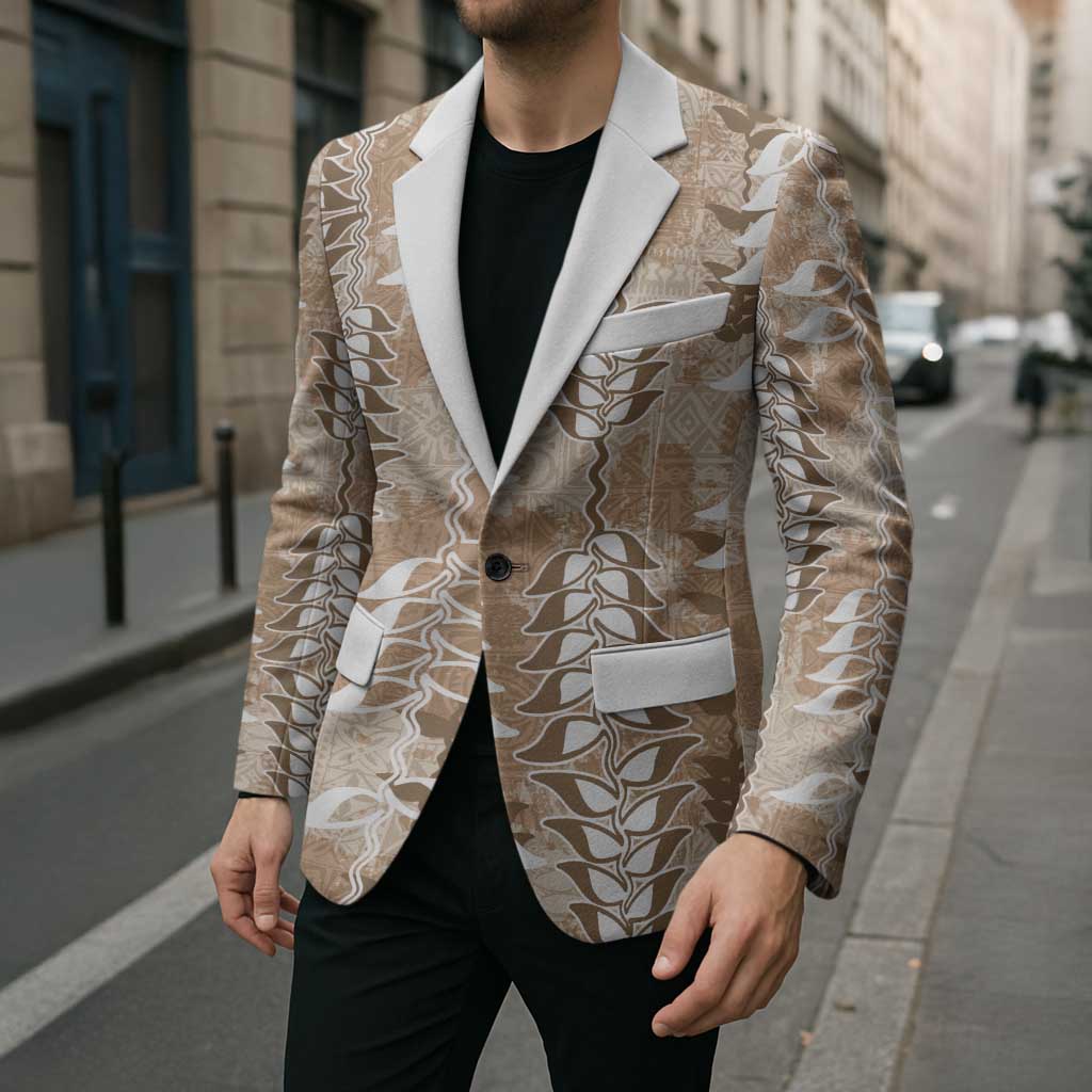 Beige Hawaii Tapa Pattern Blazer With Heliconia Vintage Style LT05 - Polynesian Pride