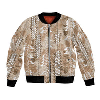 Beige Hawaii Tapa Pattern Bomber Jacket With Heliconia Vintage Style