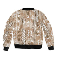 Beige Hawaii Tapa Pattern Bomber Jacket With Heliconia Vintage Style