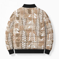 Beige Hawaii Tapa Pattern Bomber Puffer Jacket With Heliconia Vintage Style LT05 - Polynesian Pride
