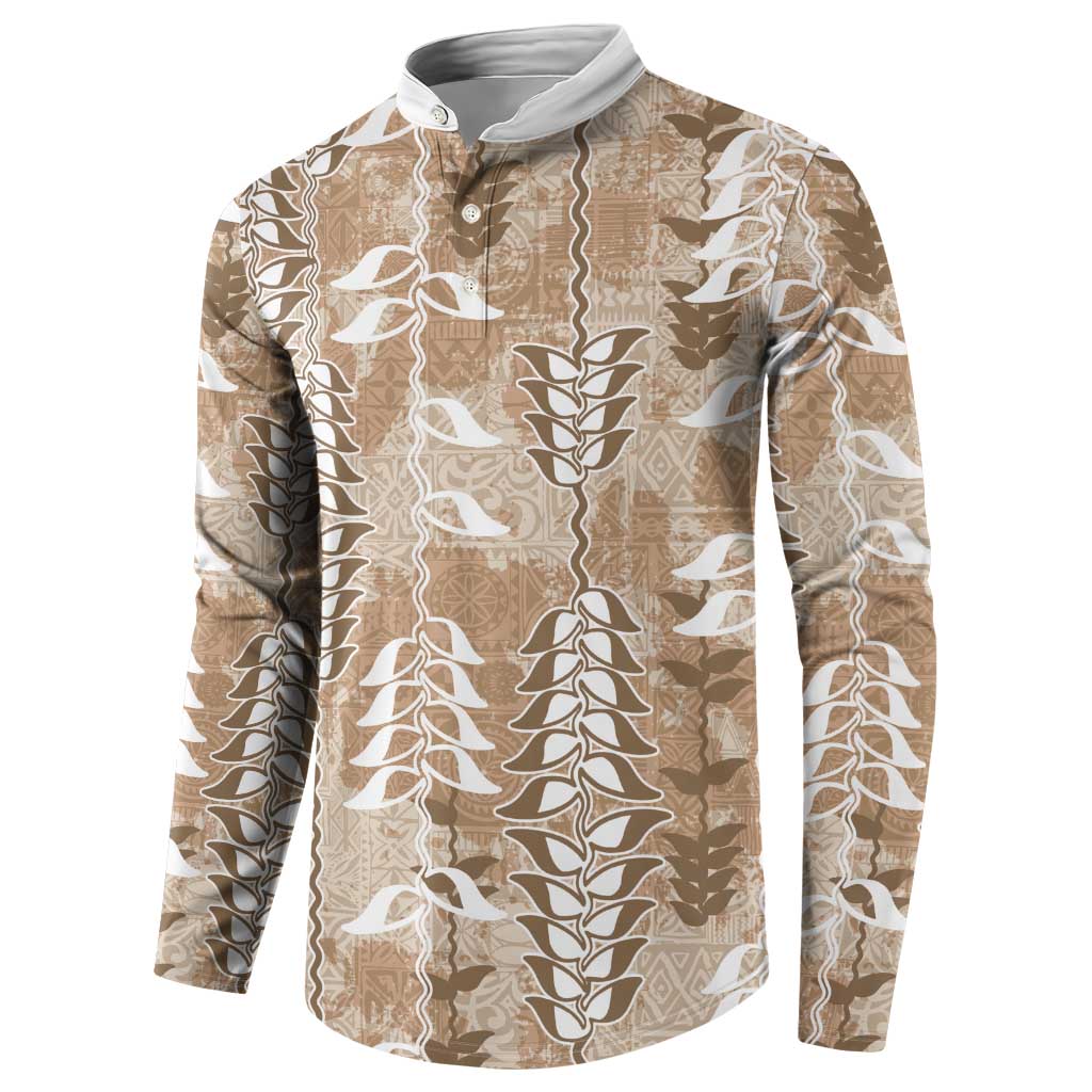 Beige Hawaii Tapa Pattern Button Sweatshirt With Heliconia Vintage Style LT05 - Polynesian Pride