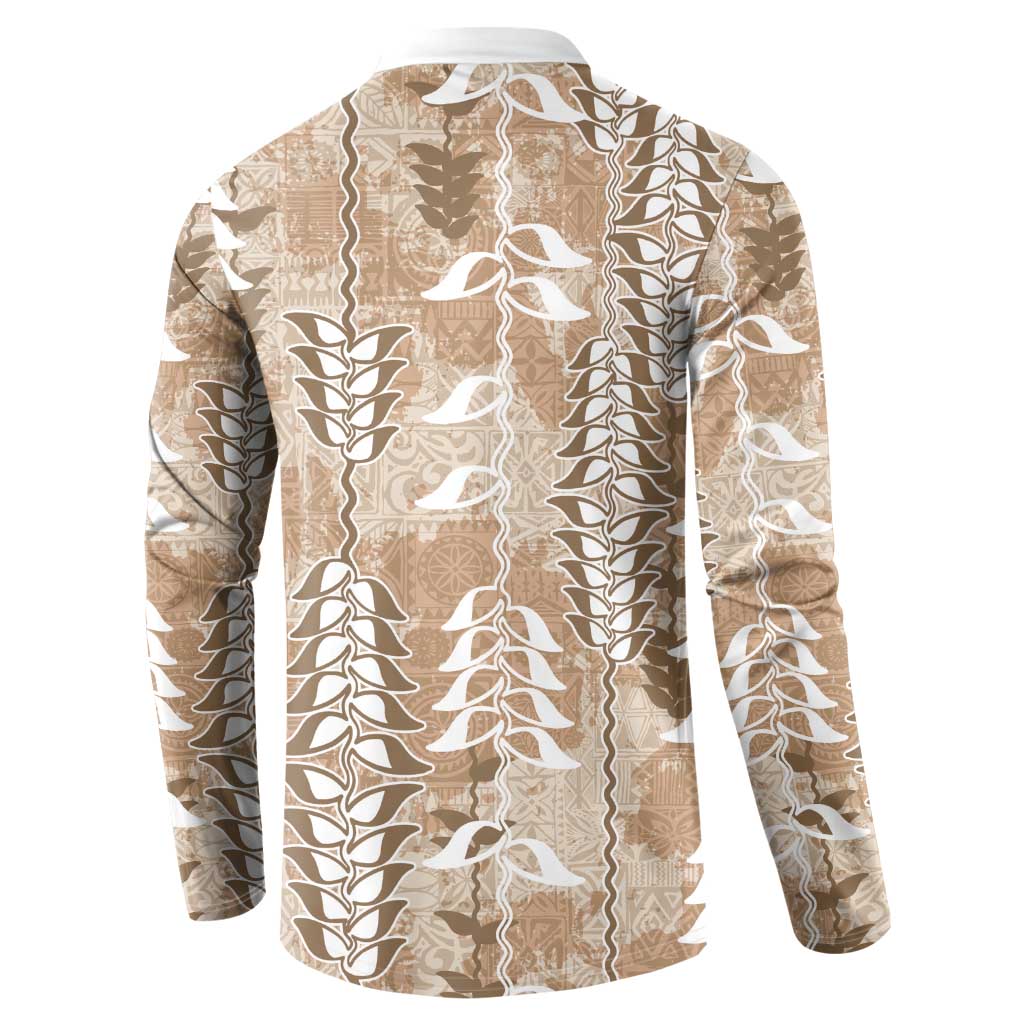 Beige Hawaii Tapa Pattern Button Sweatshirt With Heliconia Vintage Style LT05 - Polynesian Pride