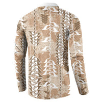 Beige Hawaii Tapa Pattern Button Sweatshirt With Heliconia Vintage Style LT05 - Polynesian Pride