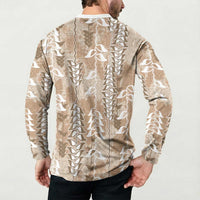 Beige Hawaii Tapa Pattern Button Sweatshirt With Heliconia Vintage Style LT05 - Polynesian Pride