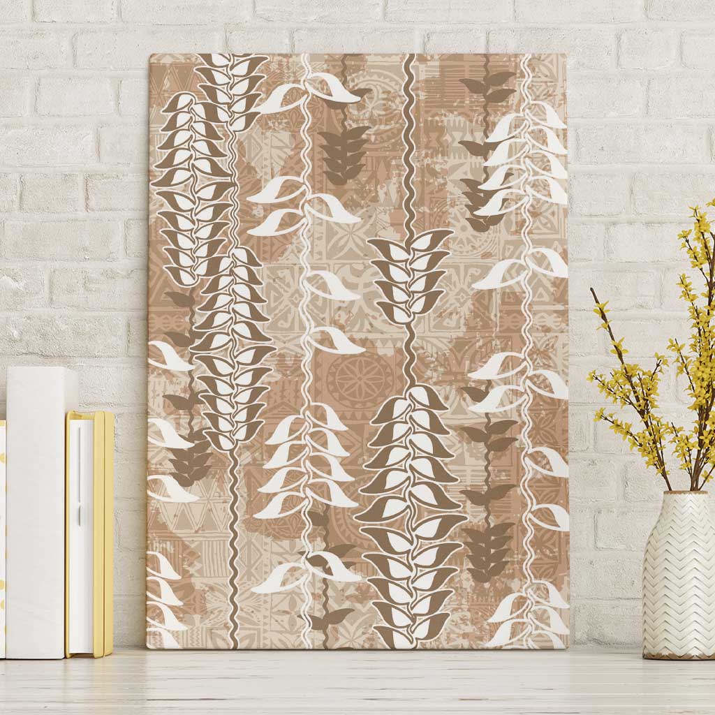 Beige Hawaii Tapa Pattern Canvas Wall Art With Heliconia Vintage Style LT05 Without Frame Beige - Polynesian Pride