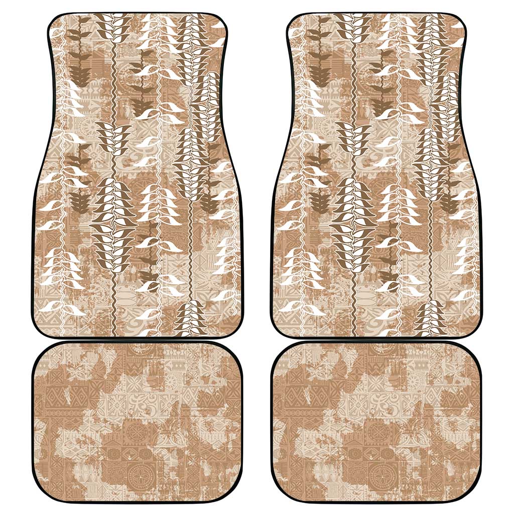 Beige Hawaii Tapa Pattern Car Mats With Heliconia Vintage Style LT05 - Polynesian Pride