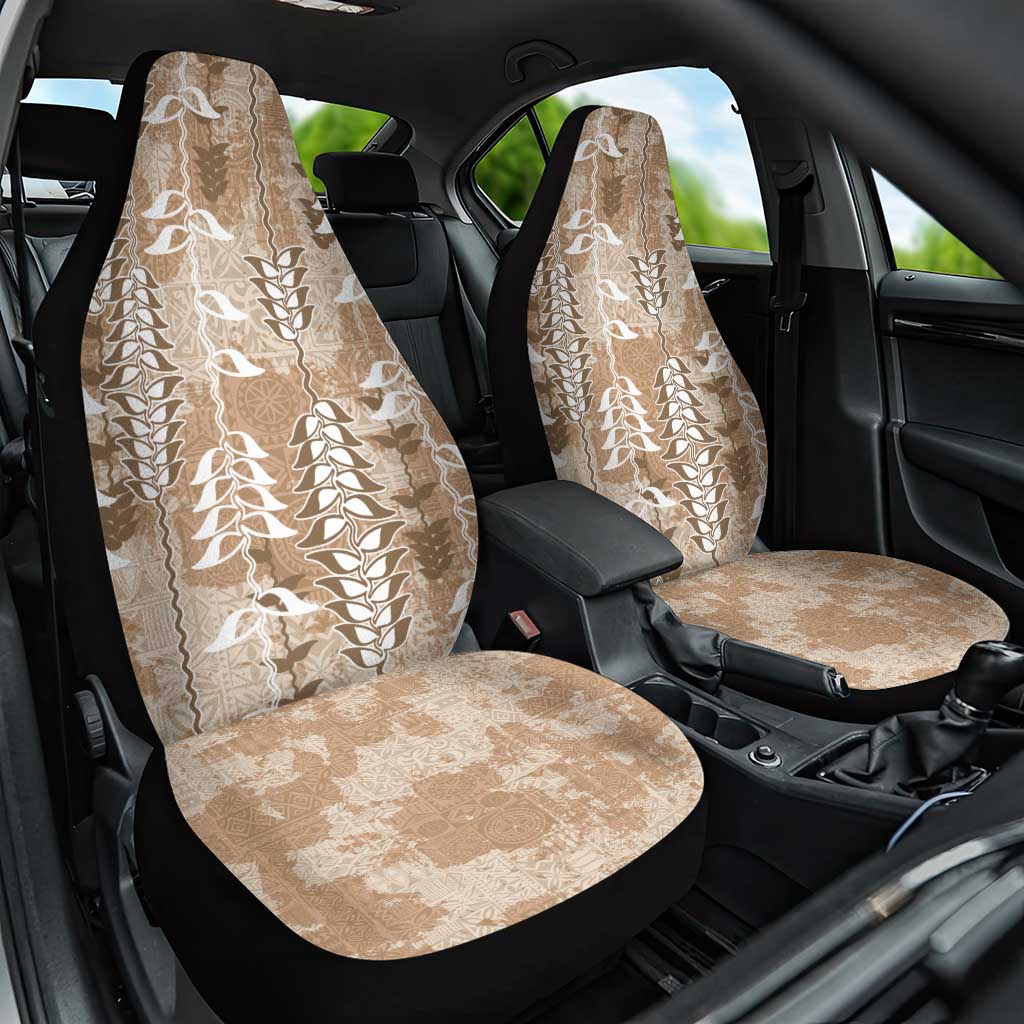 Beige Hawaii Tapa Pattern Car Seat Cover With Heliconia Vintage Style LT05 One Size Beige - Polynesian Pride