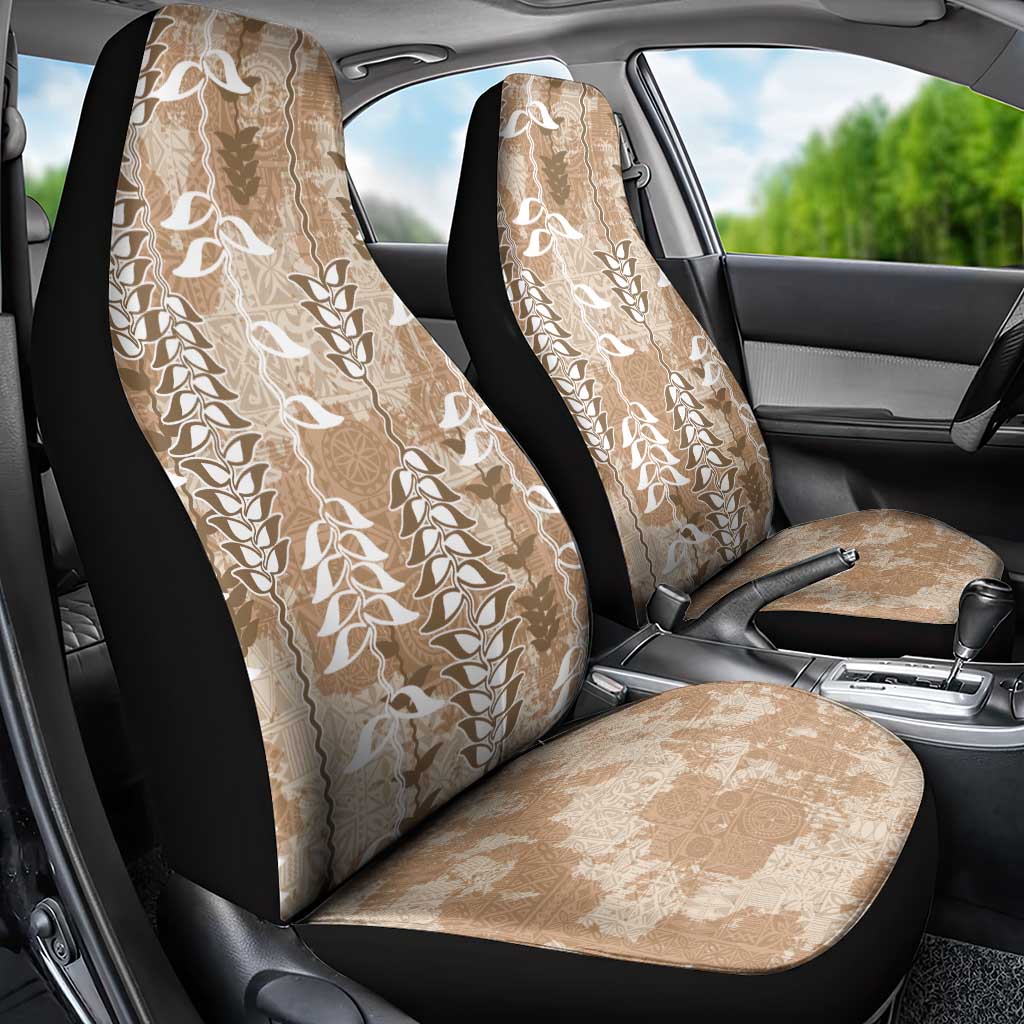 Beige Hawaii Tapa Pattern Car Seat Cover With Heliconia Vintage Style LT05 - Polynesian Pride