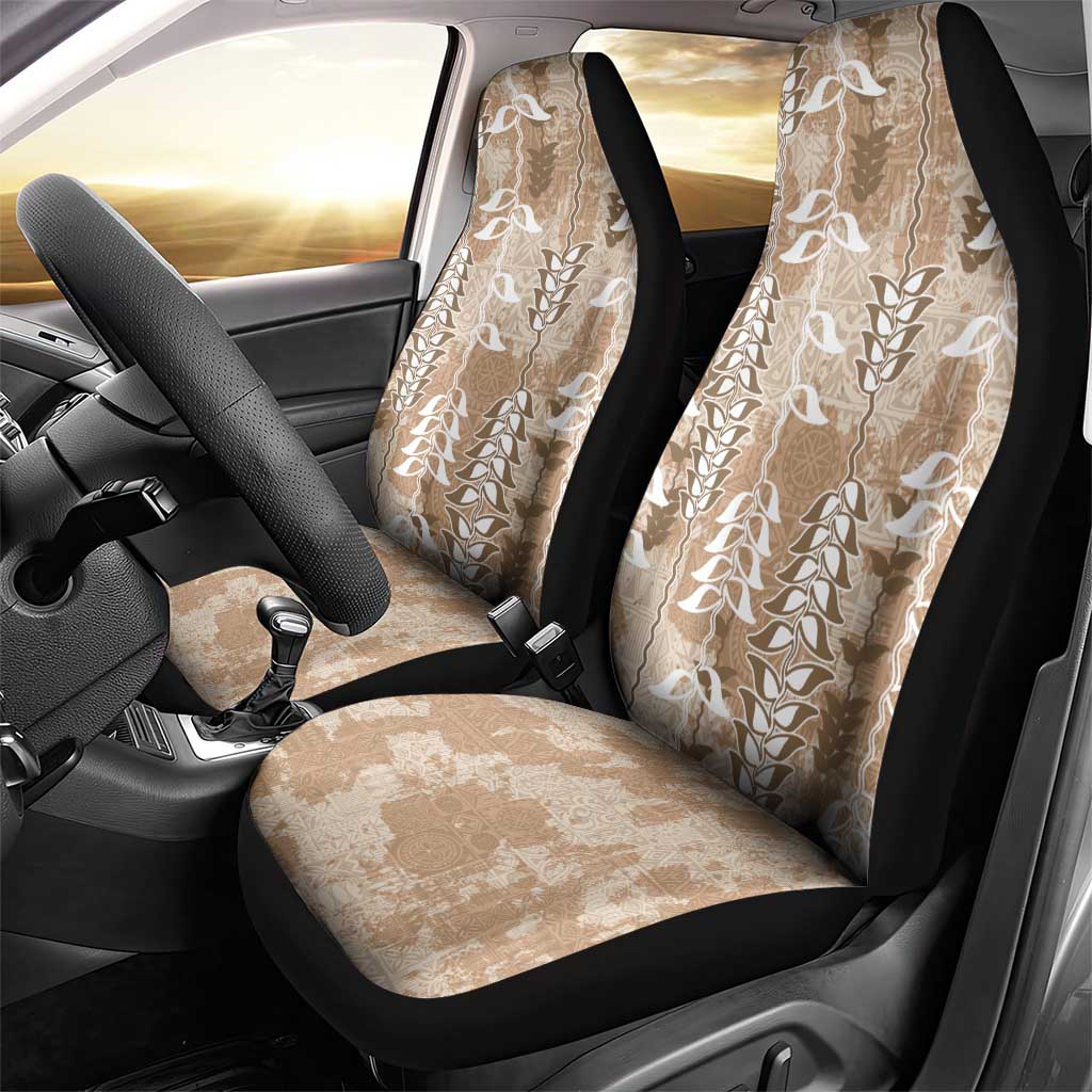 Beige Hawaii Tapa Pattern Car Seat Cover With Heliconia Vintage Style LT05 - Polynesian Pride